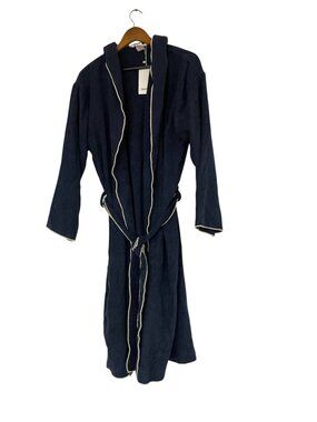 Zara Home Womens Robe S M Navy Blue Cotton Bathrobe Soft Terry 4596/014 NWT